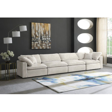 Cozy Velvet Upholstered Comfort 4-Piece Modular Sofa, Cream