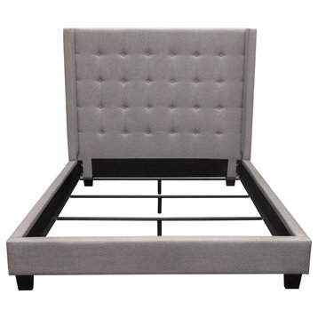 Madison Ave Tufted Wing Eastern King Bed in Light Grey Button Tufted Fabric