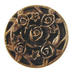 Inviting Home Inc. - Saratoga Rose Knob, Antique-Style Brass - Cabinet And Drawer Knobs