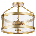 Kira Home - Kira Home Hadley 14" Farmhouse / Hall Light Ceiling, Crackled Glass Shade - *[MODERN DESIGN] The classy 3-light semi flush mount ceiling light showcases a classy design, featuring a cool brass / gold finish and accent pieces. The crackled clear glass drum shade ensures that this close to ceiling light emits a bright glow, making it a prime choice among interior designers and builders for remodels and new construction projects