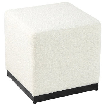 HomePop Cube Square Design Modern Boucle Fabric Ottoman in White