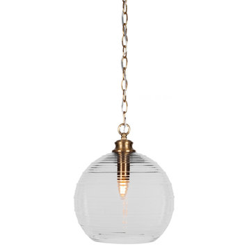 Malena 1-Light Chain Hung Pendant, New Age Brass/Clear Ribbed