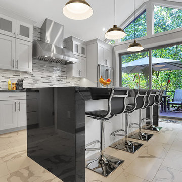 Absolute Black Kitchen with Waterfall Edge