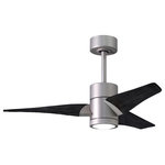 Matthews Fan - Super Janet 42" Ceiling Fan, LED Light Kit, Brushed Nickel/Matte Black - The Super Janet's remarkable design and solid construction in cast aluminum and heavy stamped steel make it the heroine in any commercial or residential space. Moving air with barely a whisper, its efficient DC motor turns solid wood blades. An eco-conscious LED light kit with light cover completes the package.