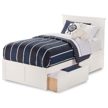 AFI Nantucket Twin Solid Wood Bed with Storage Drawers in White
