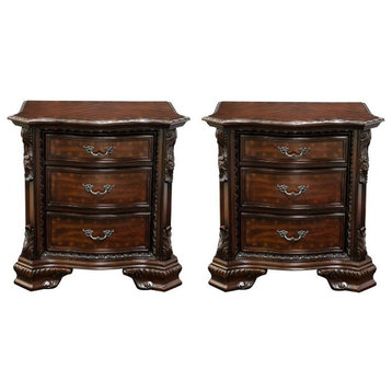Cheston Traditional 3 Drawer Solid Wood Nightstand in Brown Cherry Set of 2