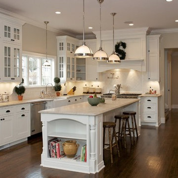 Our Tradititional style kitchen with shaker style doors with honed marble tops.