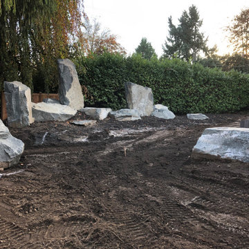 Bocce Ball Court, Pond, Granite Rocks and Dimensonal Flagstone