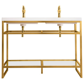 Boston 47" Double Sink Console, Radiant Gold, White Gloss Top