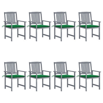vidaXL 8x Solid Acacia Wood Patio Chairs with Cushions Gray Garden Seating