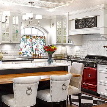 White Old World Kitchen with Dark Island