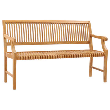 Teak Wood Castle Outdoor Patio Bench with Arms, 5 ft