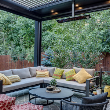 StruXure Adjustable Pergola Over Seating Area with Phantom Motorized Screens