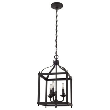 Traditional Pendant Lighting, Cage Style Shade With 3 Lights, Old Bronze Finish