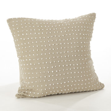 French Knot Design Down Filled Cotton Throw Pillow, 20"x20", Natural
