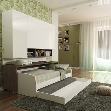 Compact Twin XL Sofa bed and Cabinets Wall System