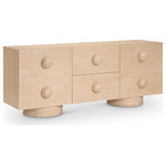 Meridian Furniture - Bubble Wood Sideboard/Buffet, Natural - Organization takes a stylish turn when you add this Bubble natural rubberwood with oak veneer sideboard/buffet to your dining room. Simplicity takes center stage with this handsome buffet that features two roomy drawers and two doors with hidden shelving for holding linens, napkins, serving ware and more. Its rich natural finish and oak veneer construction ensure it's beautiful from all angles, making it a fit in nearly any decorative setting.