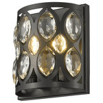 Z-Lite - Dealey Two Light Wall Sconce, Matte Black - Exquisite and glamorous this two-light wall sconce from the Dealey collection is the perfect addition to a contemporary home foyer or hallway between rooms. Featuring a matte black steel shade complete with alluring ellipse-shaped cut outs set with shimmering clear crystal droplets this wall sconce lends a dramatic contrasting look. With two candelabras nestled behind the crystals this flush mount sconce also acts as accent lighting creating a wonderful fractalized glow along the walls and footpath.