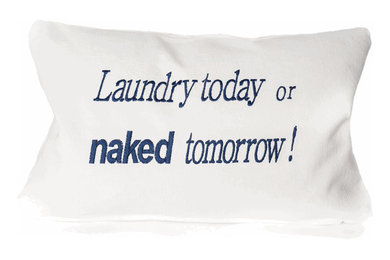 Navy Blue Embroidered Pillow With Saying