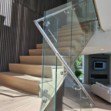 Project #129 | Modern White Oak Staircase with Slanted Risers
