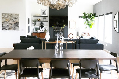 Dining room - large contemporary dining room idea in Los Angeles with gray walls