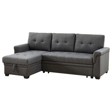 Destiny Dark Gray Fabric Reversible Sleeper Sectional Sofa with Storage Chaise