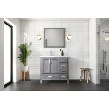 Jacques Vanity 36", Distressed Gray, Vanity Cabinet Only, Left Version