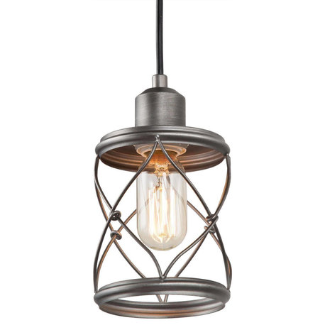 LNC Industrial Brushed Black/Silver Metal Cage Mini Pendant Light