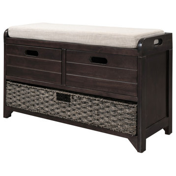 Storage Bench With Removable Basket and 2 Drawers, Shoe Bench, Espresso