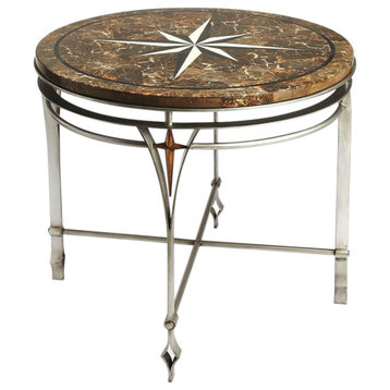 Foyer Table Accent Silver Distressed Metalworks Gray Fossil Stone