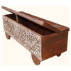 Masterpiece Hand Carved Mango Wood Storage Trunk Coffee Table
