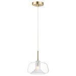 ET2 Lighting - ET2 Lighting Deuce 1-Light 7" LED Pendant, Satin Brass - A collection of glass in glass pendants in 3 shapes and 2 finish combinations epitomizes classic contemporary design. Available in either Clear over Frost with Satin Brass accents or Smoke over Frost with Polished Chrome.