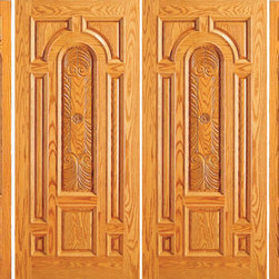 Prehung Entry Double Door 2 Sidelites, Mahogany Carved 8 Panel - Front Doors