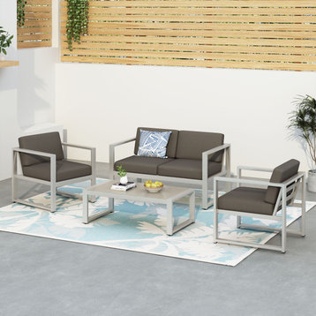 GDF Studio 4-Piece Noah Outdoor Rust-Proof Aluminum Chat Set With Cushions