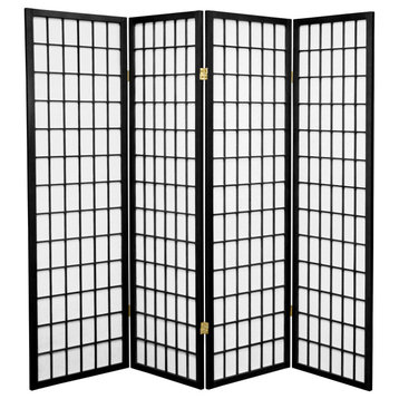 Room Divider, Scandinavian Spruce Wood With Rice Paper Screen, White/4 Panels