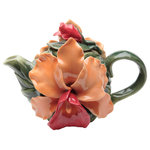 Cosmos Gifts Corp - Orange Orchid Teapot, 8 oz. - The Orange Orchid Teapot makes an elegant addition to a tea party. This hand-painted green ceramic teapot features stunning orange and red orchid decorations. Holds 8 ounces. Hand wash only.