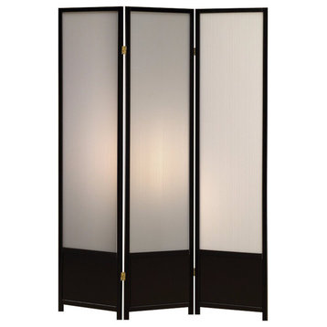 Benzara BM159230 Three Panel Folding Screen With Translucent Inserts, Black