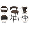 Industrial Metal and Leather Low Back, 2-Piece,and 4 Leg Bar Counter Stools, Brown, 24"