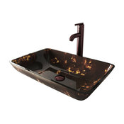 VIGO Rectangular Russet Glass Vessel Sink and Faucet Set, Brown