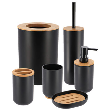 Black Padang Bathroom Accessory Set, 6 Piece, Bamboo