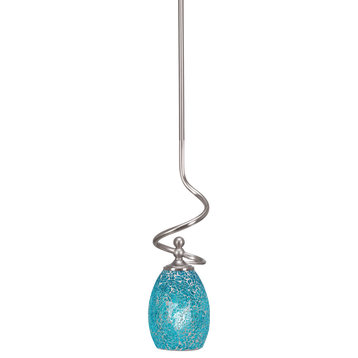 Capri Stem Mini Pendant In Brushed Nickel Finish With 5" Turquoise Fusion Glass