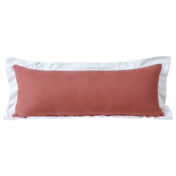 Ox Bay Handwoven Pink/White Bordered Organic Cotton Pillow Cover, 14"x36"