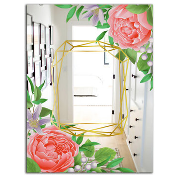 Designart Efflorescent Gold Pink 6 Modern Wall Mirror, 24x32