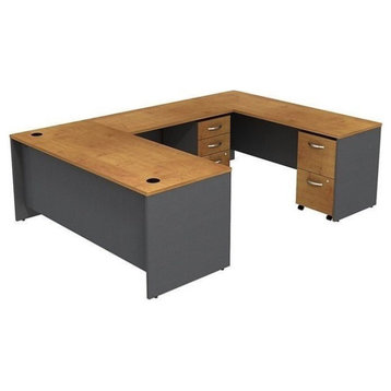 Series C 72" U-Shaped Desk with Pedestal in Natural Cherry - Engineered Wood