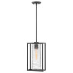 HInkley - Hinkley Pax Medium Hanging Lantern, Satin Black - The Pax lantern features a stunning clear, spun glass cylinder as a dramatic focal point, with its bold linear shape enclosed in a sleek geometric frame. Pairing the modern minimalist design with an elongated vintage T-bulb is recommended to fully illuminate the glass and complement the overall aesthetic.