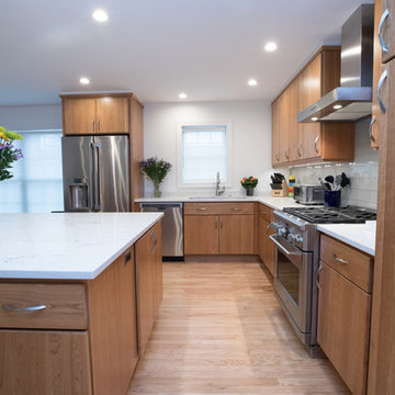 Modern Wood Kitchen Remodel | Open-Concept Layout & Large Quartz Island