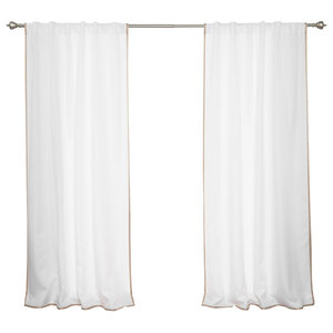 96 Long Border Trim Cotton Curtain Panel White And Grey