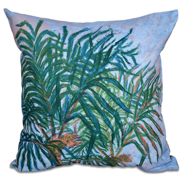 Palms, Floral Print Pillow, Blue, 16"x16"