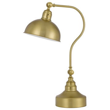 25" Antiqued Brass Metal Desk Table Lamp With Antiqued Brass Dome Shade