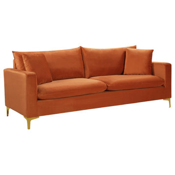 Naomi Velvet Upholstered Sofa, Cognac